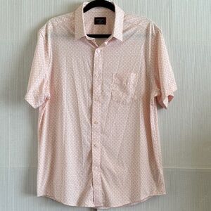 Untuckit Crisfield Button Shirt Sz L Slim Fit Short Sleeve Light Pink Geometric